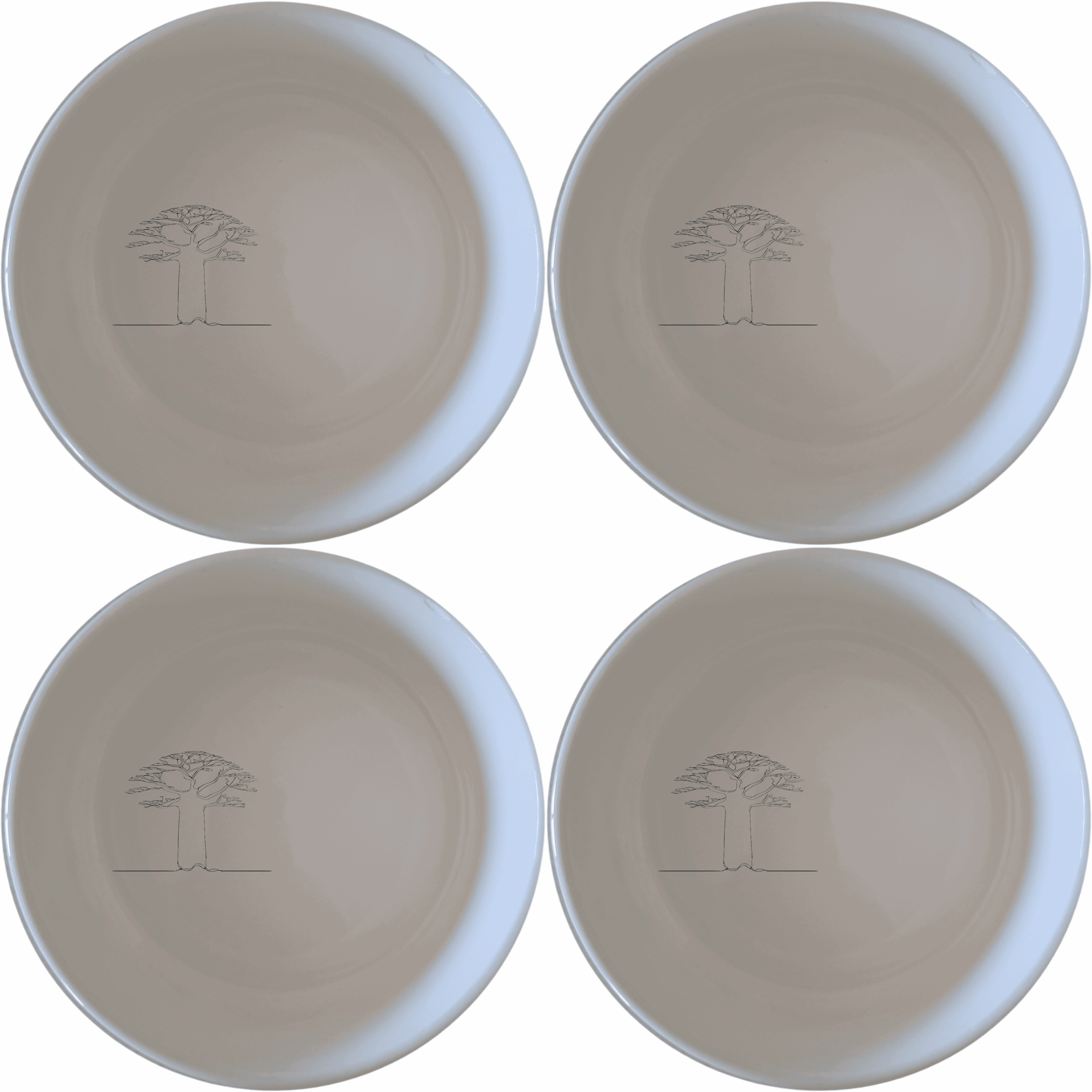 Majestic Boabab Tree Bowl Set of 4 - Range 4 is a stunning collection of four 12cm ceramic bowls, each featuring a unique tree design.