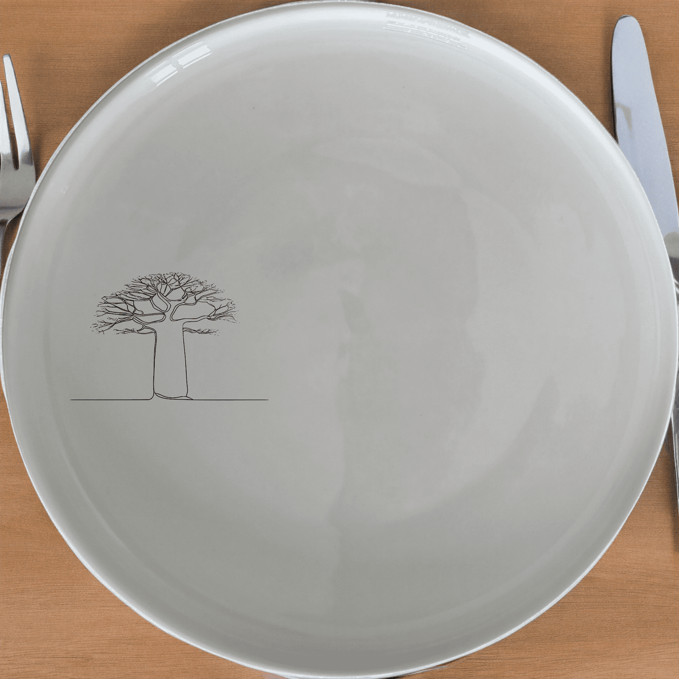 Majestic Boabab Tree Dinner Plate Set of 4 - Range 1 is a stunning set of four 28cm dinner plates featuring a minimalist tree design.