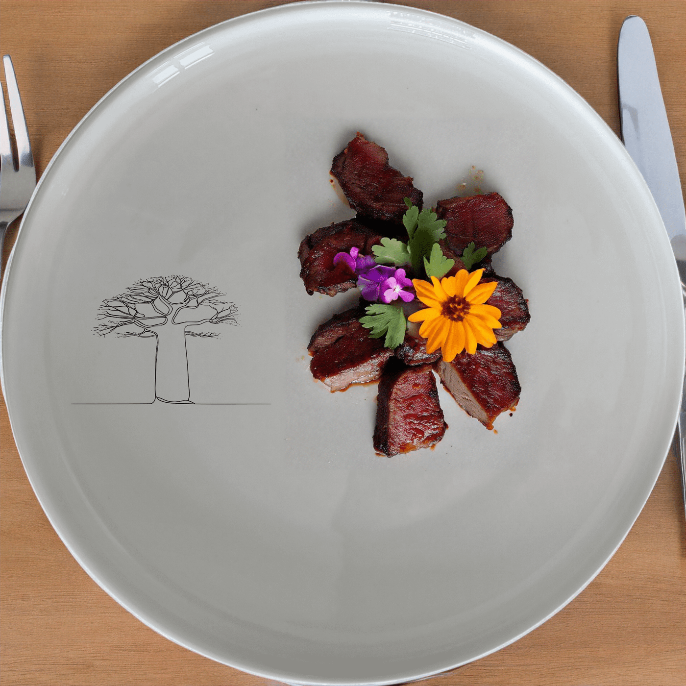 Majestic Boabab Tree Dinner Plate Set of 4 - Range 1 is a stunning set of four 28cm dinner plates featuring a minimalist tree design.