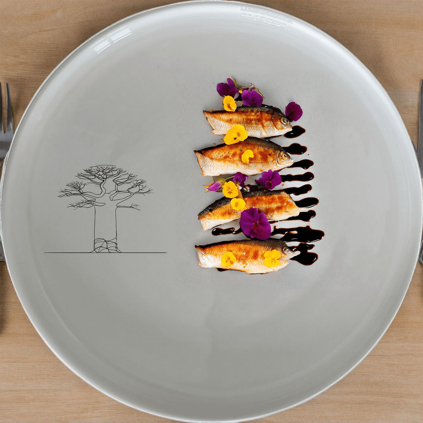 Majestic Boabab Tree Dinner Plate Set of 4 - Range 28 is a stunning addition to any dining collection, featuring elegant tree artwork.