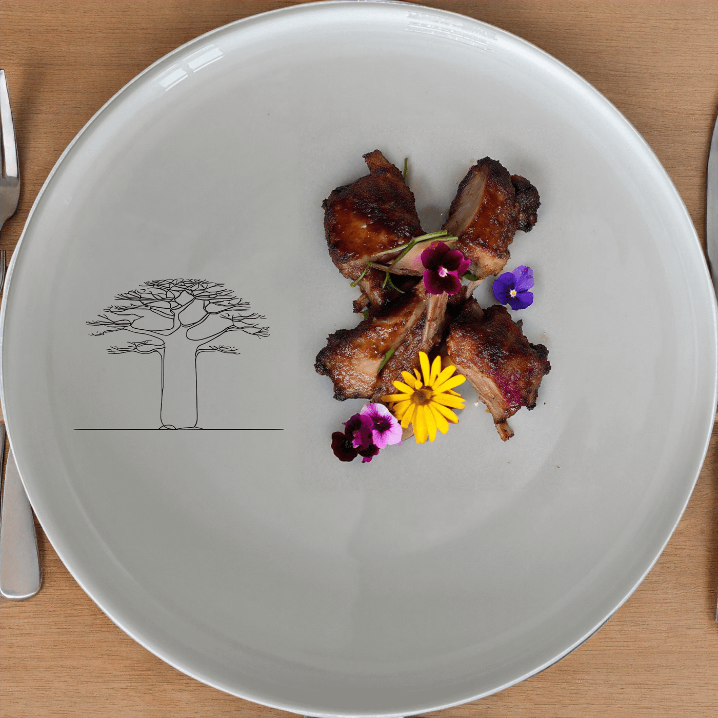 Majestic Boabab Tree Side Plate Set of 4 - Range 2 is a beautiful and elegant set of four side plates featuring a striking boabab tree design.