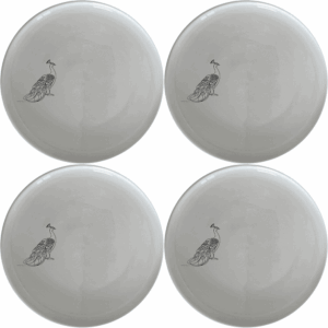 The Male Peacock Dinner Plate Set of 4 features a striking silhouette design, perfect for elevating any dining experience.