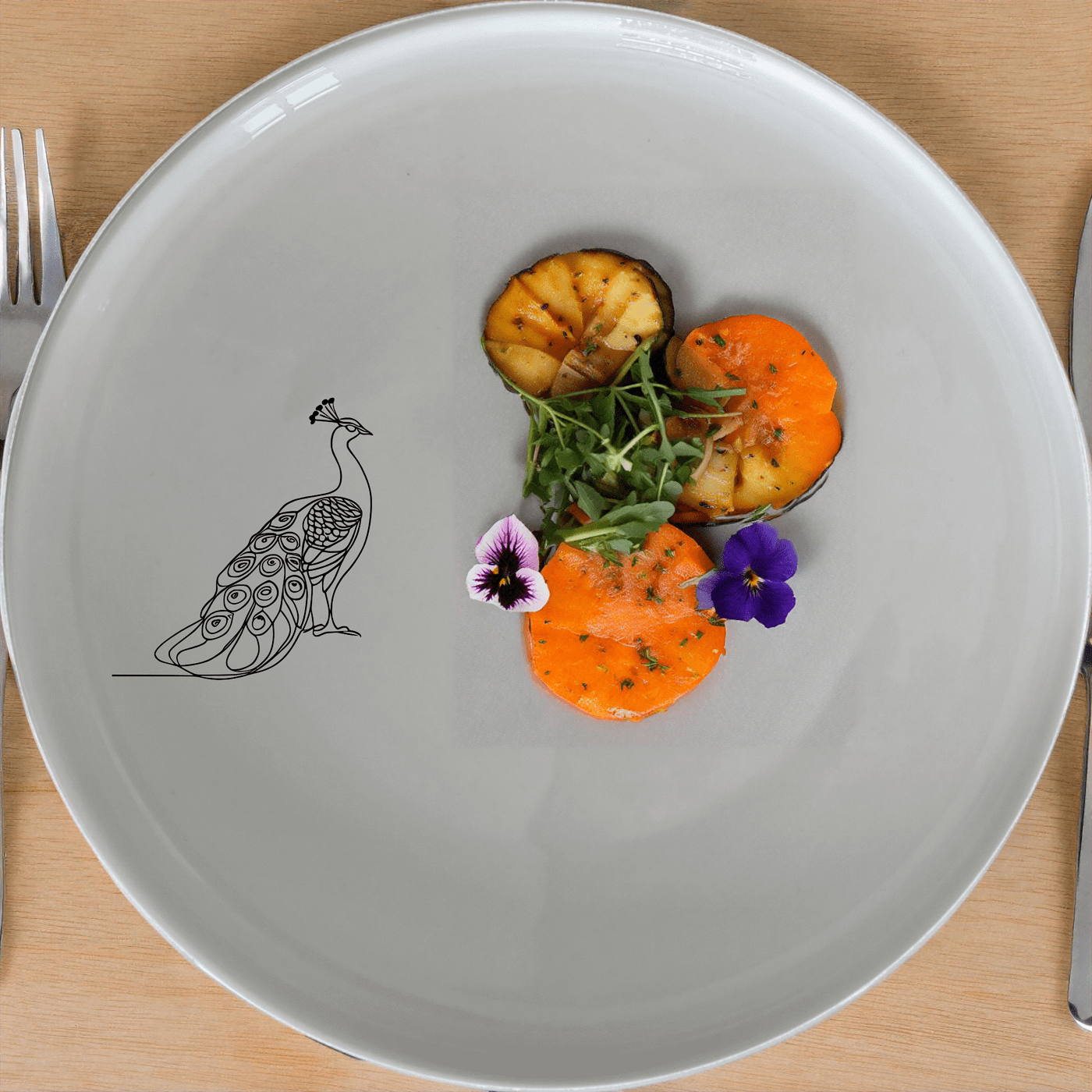 The Male Peacock Dinner Plate Set of 4 features a striking silhouette design, perfect for elevating any dining experience.