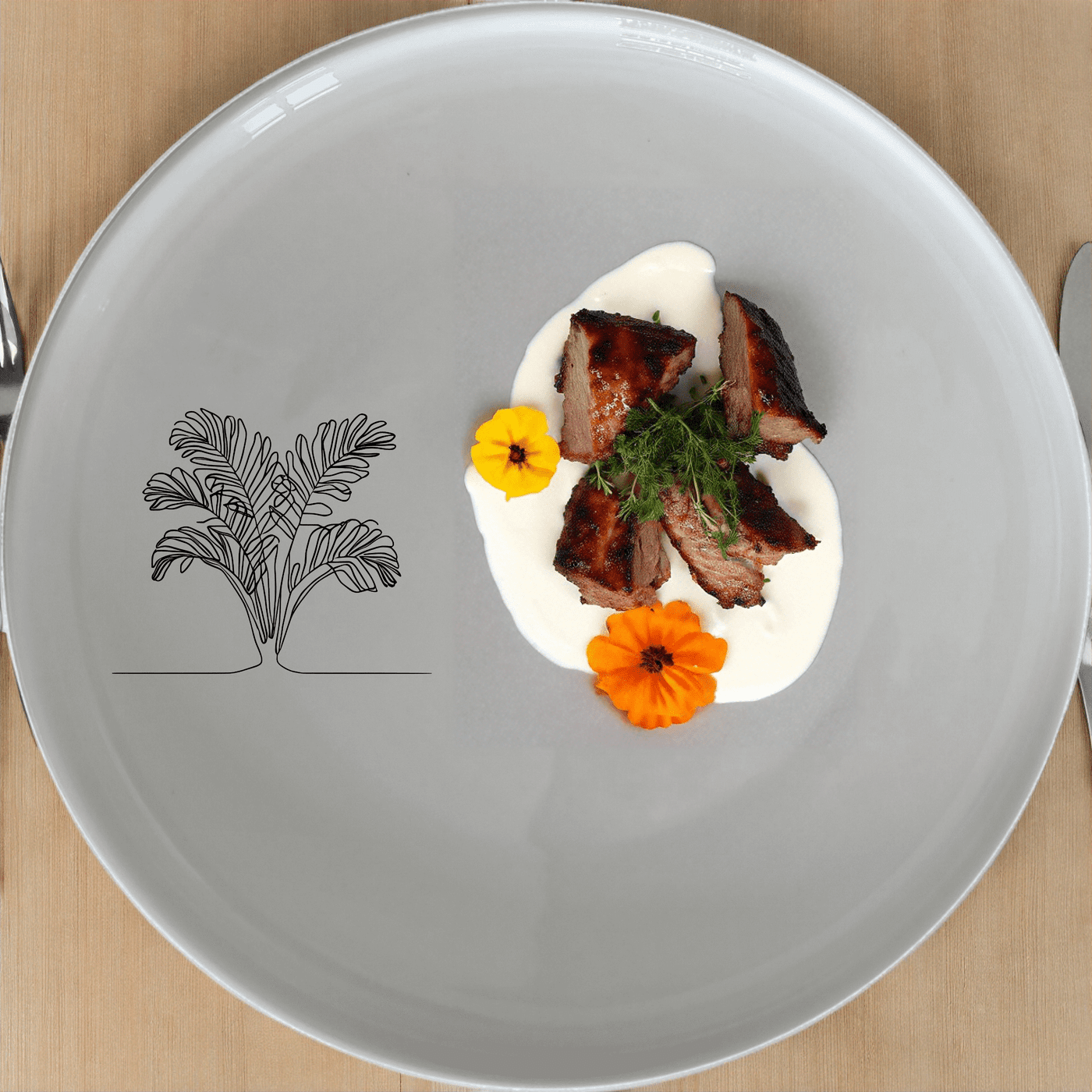 The Maximalism Cycads Side Plate Set of 4 brings artistic flair to your dining table with its sleek, modern design and abstract botanical illustration.