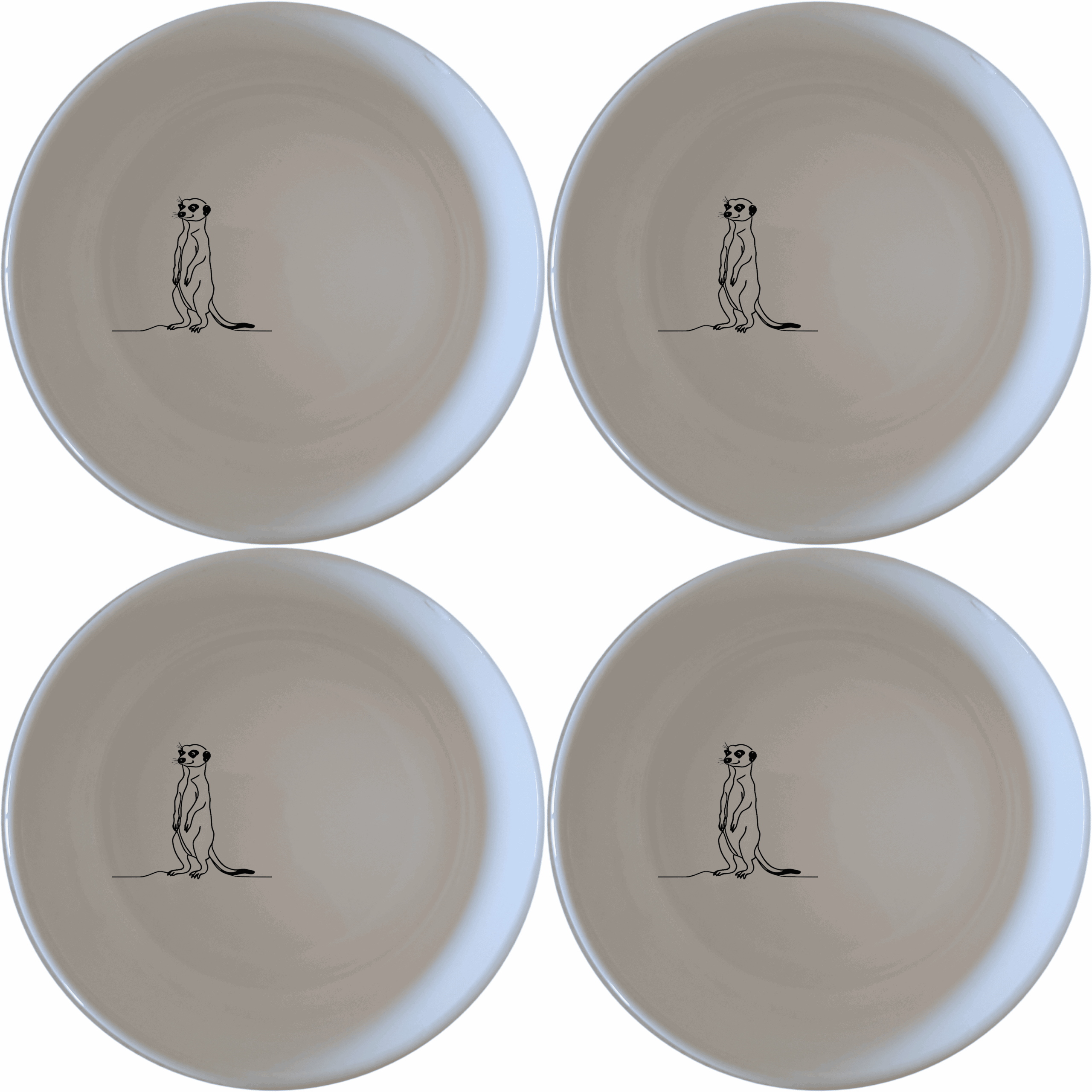 Meerkat Standing Hind Legs Bowl Set of 4 adds a whimsical touch to your dining experience with charming animal illustrations.