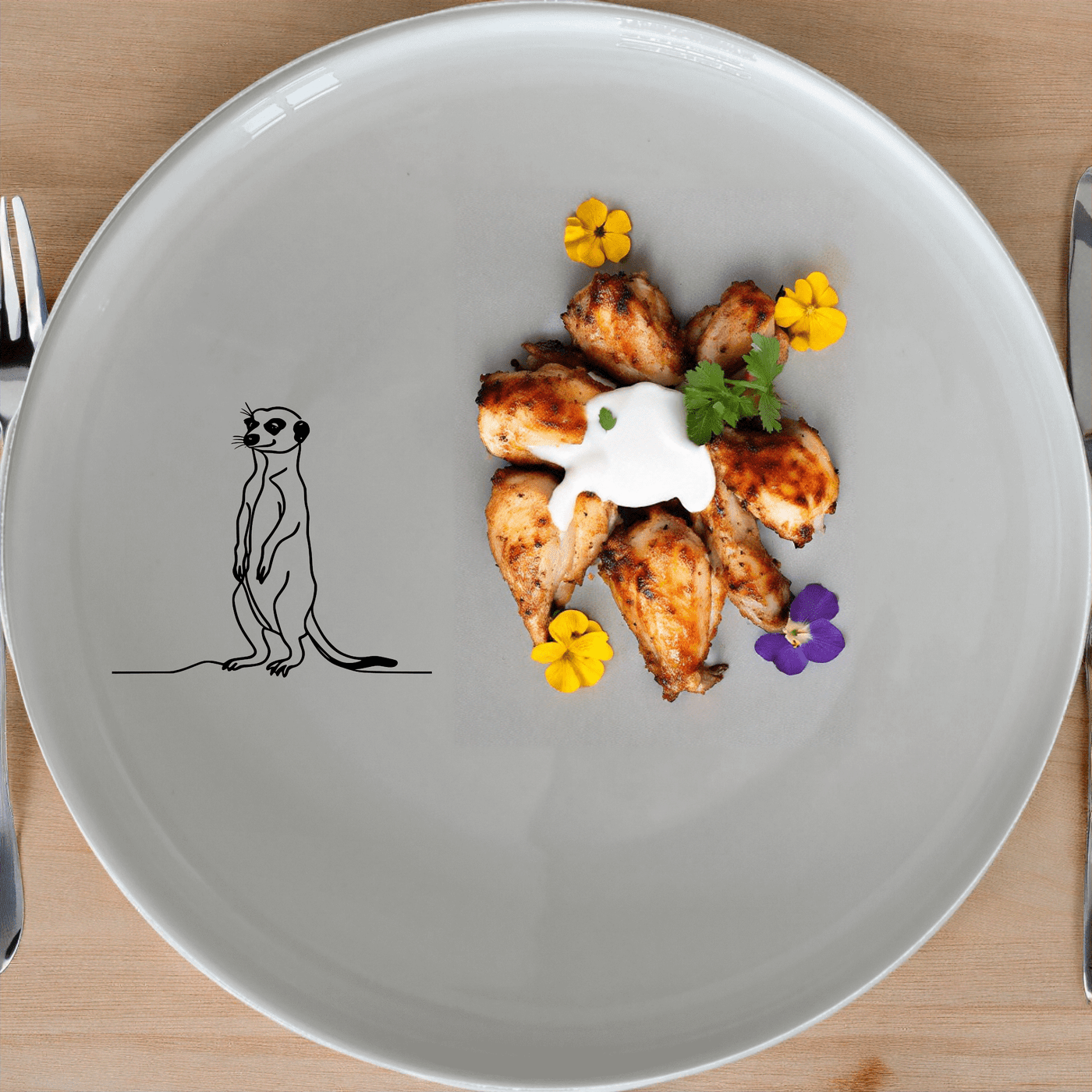 Meerkat Standing Dinner Plate Set of 4 is a charming addition to any dinnerware collection, featuring a minimalist design that adds a touch of whimsy to your table setting.