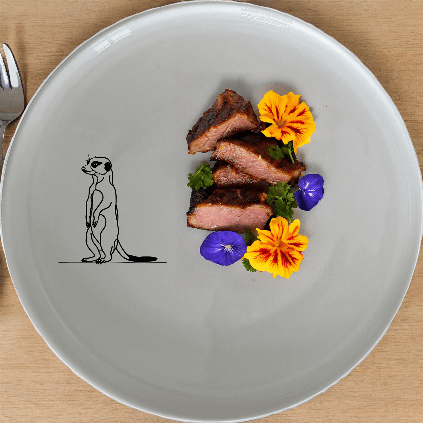The Standing Meerkat Side Plate Set of 4 adds a whimsical touch to your dining table with its charming design.