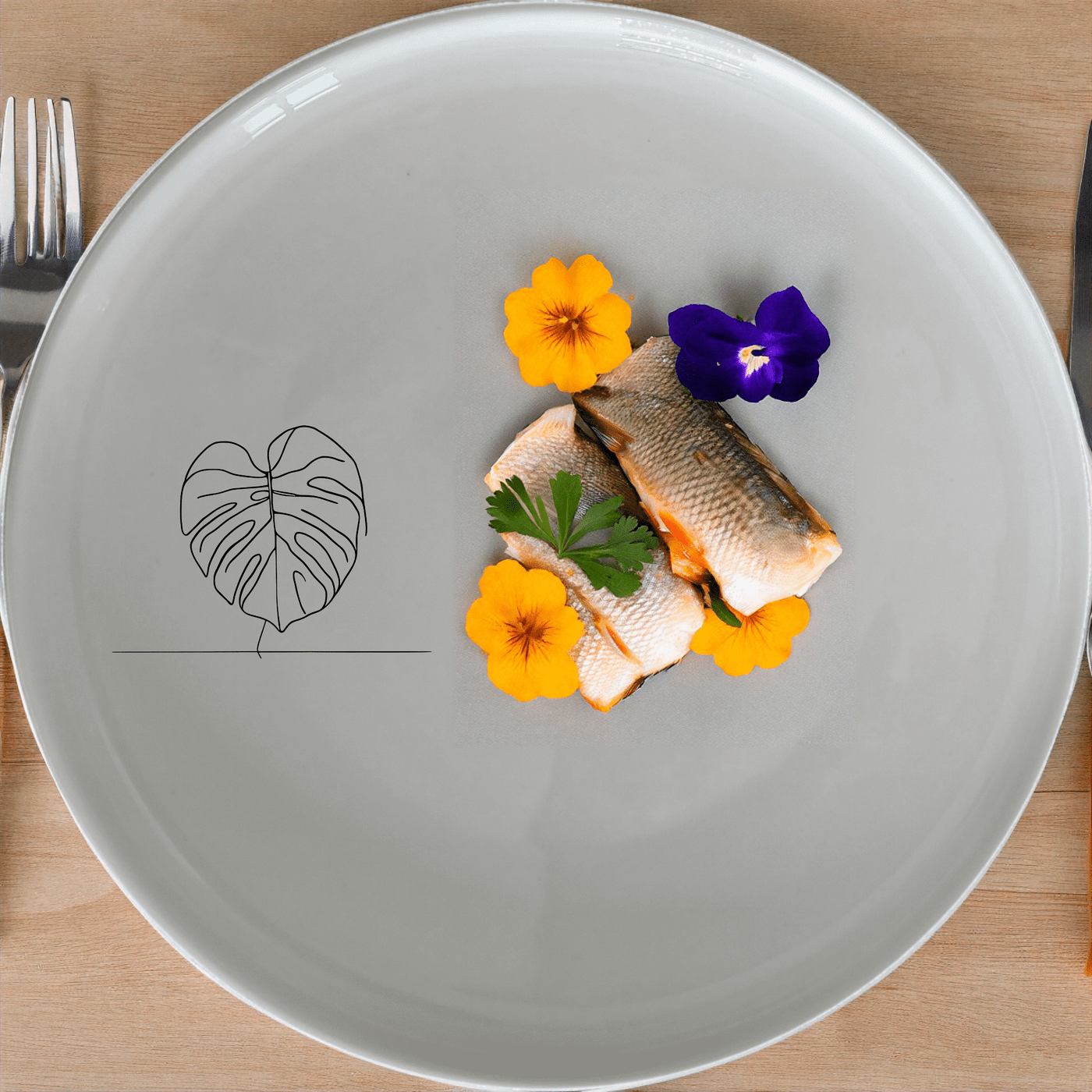 Monstera Deliciosa Dinner Plate Set of 4 is a stunning addition to any dining table, featuring elegant leaf designs on white ceramic plates.