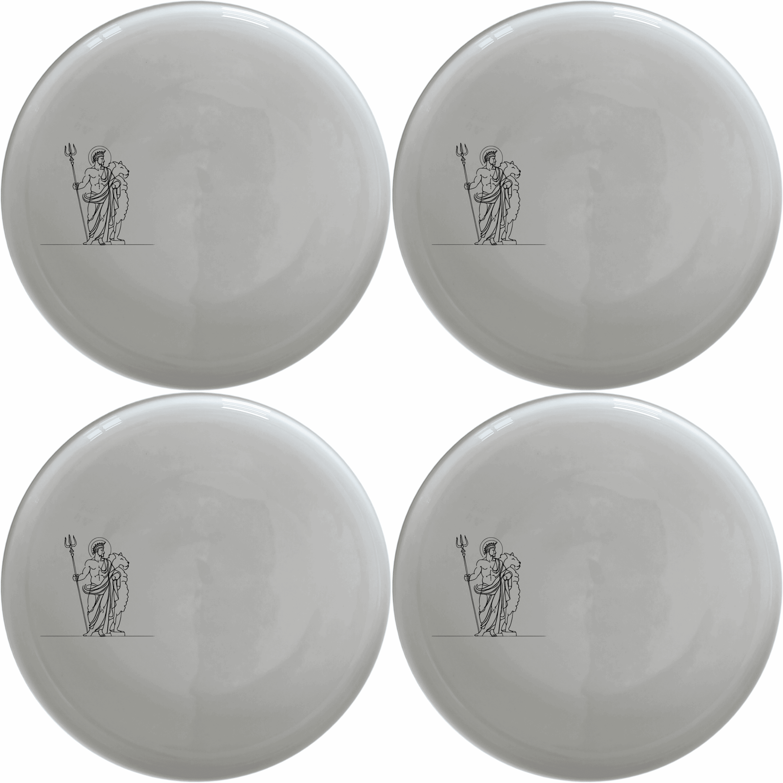Mythology Roman Gods Side Plate Set of 4 - Range 3 is a beautifully designed set of four white ceramic side plates featuring intricate laser-etched Roman mythology artwork. Perfect for adding a touch of classical elegance to your dining table.