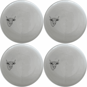 The Nguni Cattle Cow Dinner Plate Set of 4 features a striking silhouette design, perfect for modern dining settings.