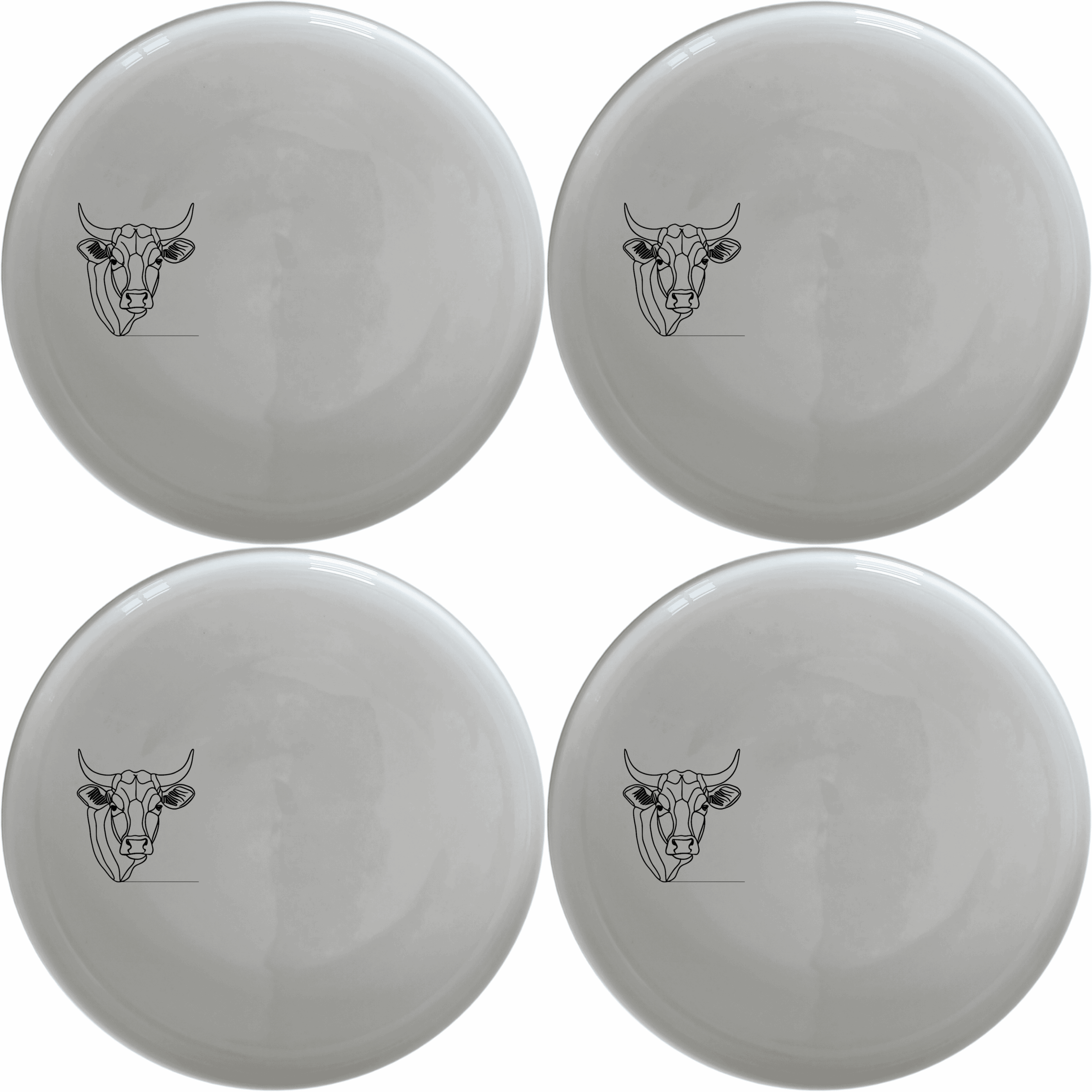 The Nguni Cattle Cow Head Side Plate Set of 4 features a striking silhouette of a Nguni cow head, perfect for adding a touch of African artistry to your dining table.