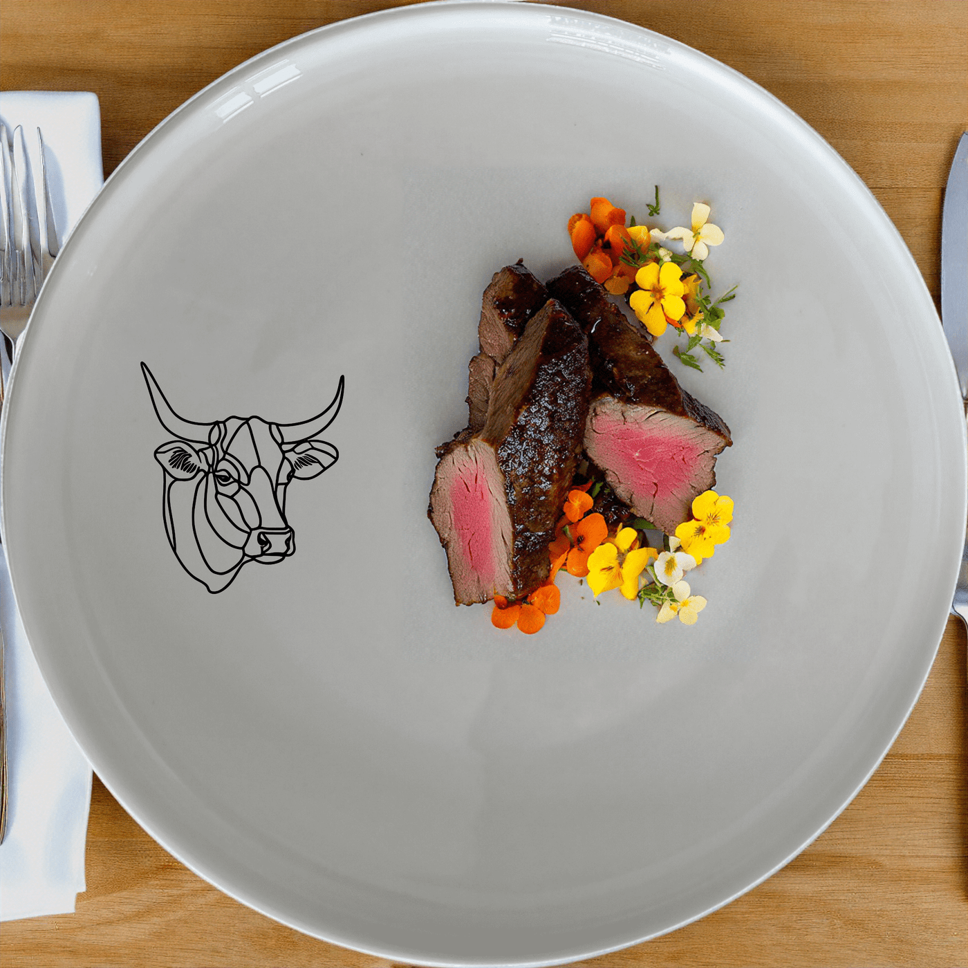 The Nguni Cattle Cow Dinner Plate Set of 4 features a striking silhouette design, perfect for modern and rustic dining settings.