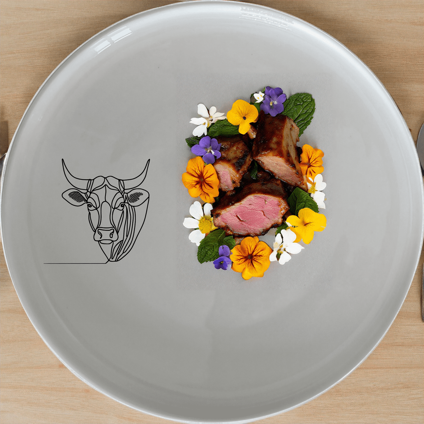 The Nguni Cattle Cow Head Side Plate Set of 4 features a striking silhouette design, perfect for modern dining settings.