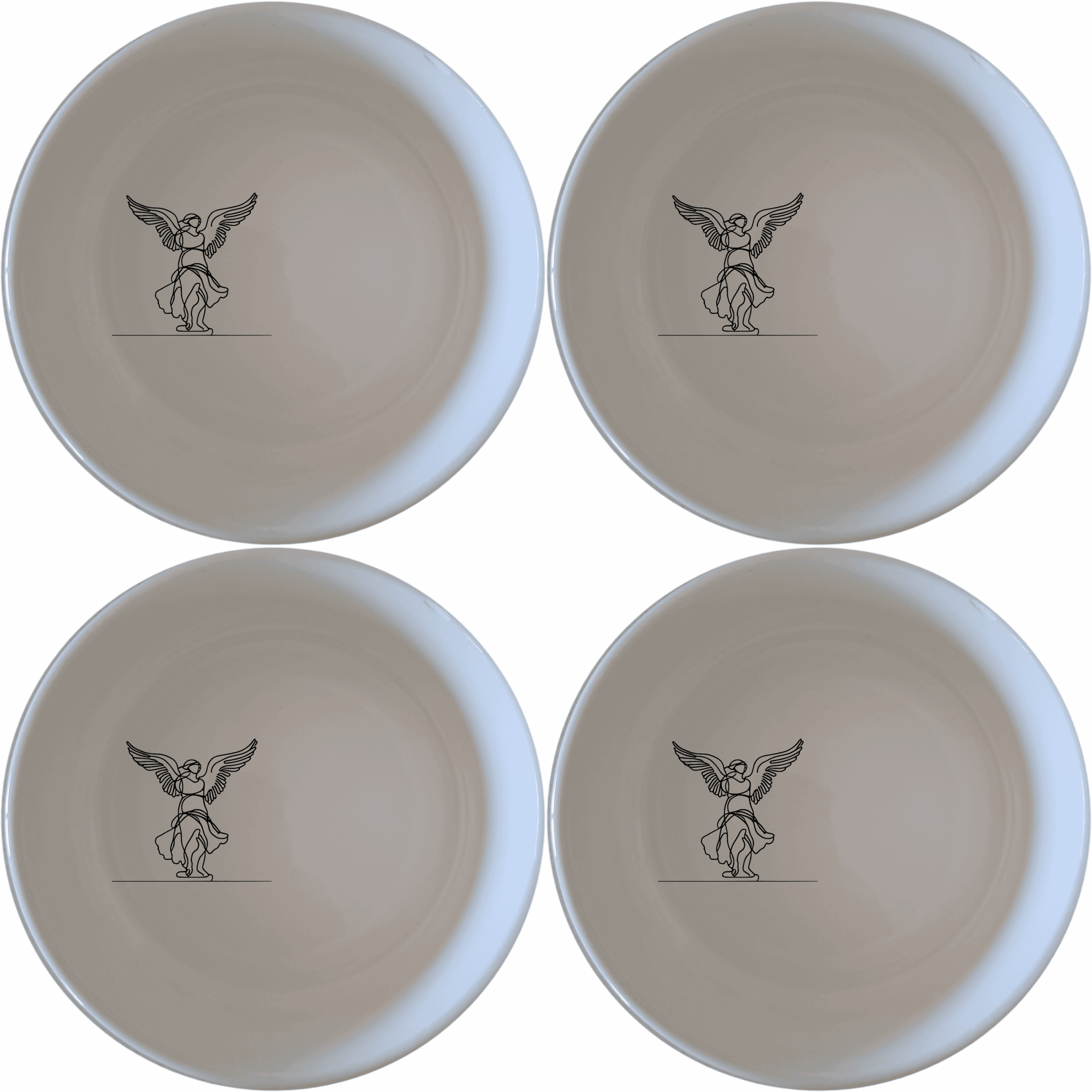 Nike Of Samothrace Bowl Set of 4 - Range 2 is a stunning collection of four ceramic bowls, each featuring an elegant laser-etched design of the iconic Nike of Samothrace statue. Perfect for both everyday use and special occasions.