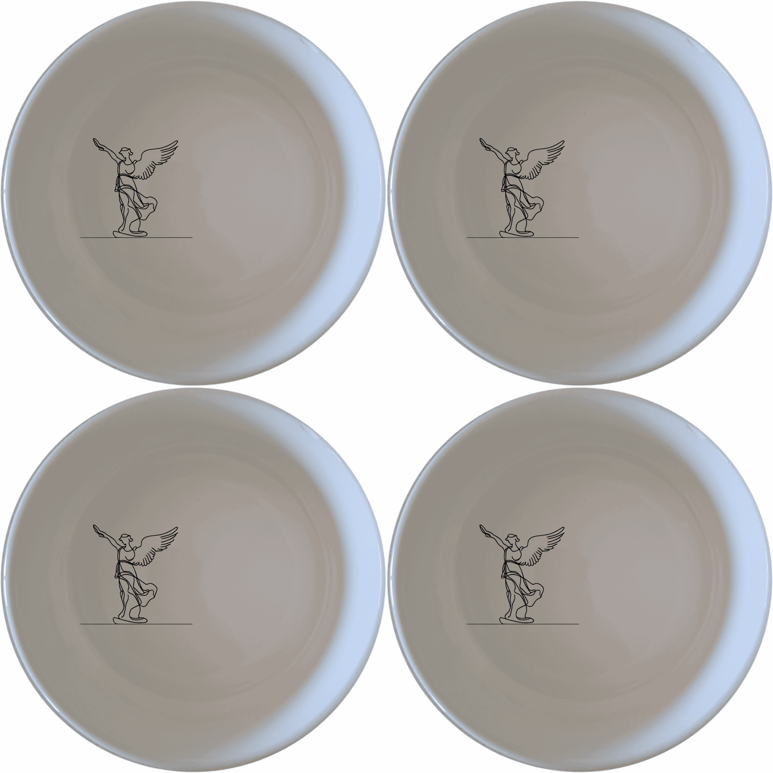 The Nike Of Samothrace Bowl Set of 4 - Range 4 is a stunning collection of ceramic bowls featuring an iconic design, perfect for any dining occasion.