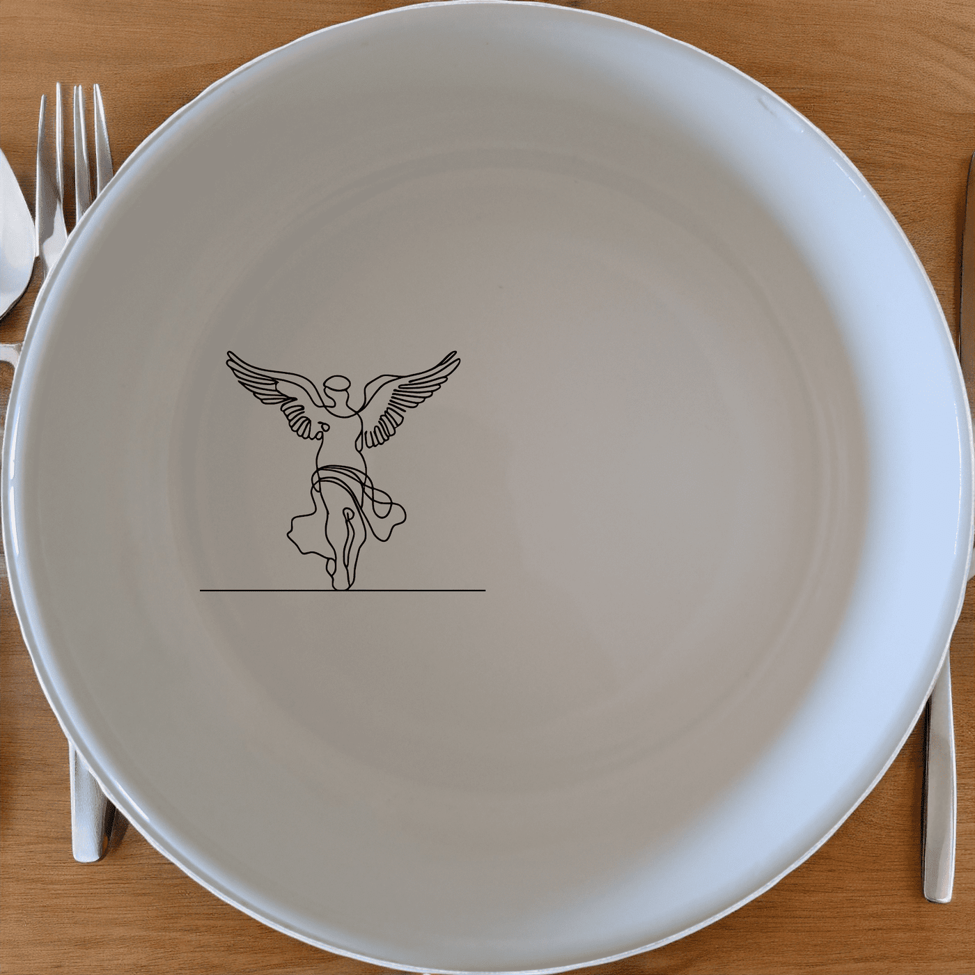 The Nike Of Samothrace Bowl Set of 4 - Range 1 is a stunning collection of four elegant ceramic bowls, each featuring a laser-etched design of the iconic Nike of Samothrace statue. These bowls are perfect for adding a touch of classical elegance to your dining experience.