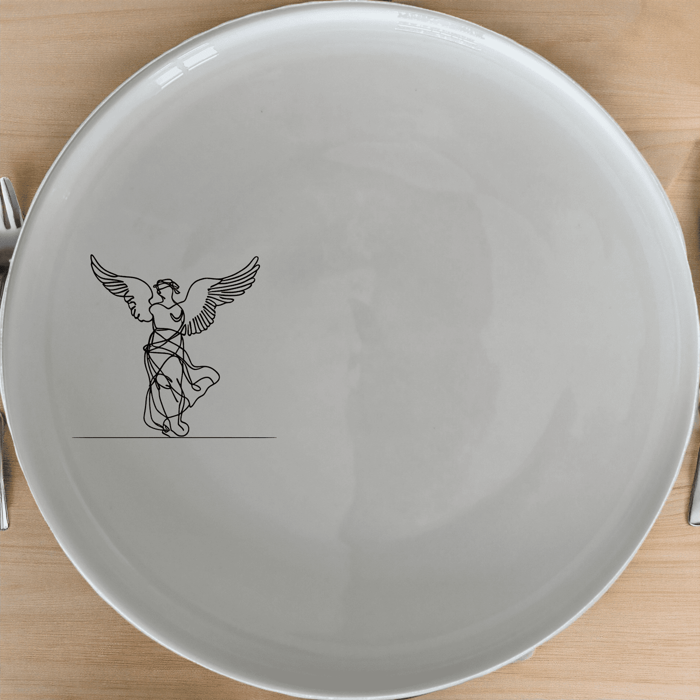 Samothrace Angel Dinner Plate Set of 4 - Range 3 is a stunning collection of white ceramic plates featuring an intricate angel design, perfect for elevating any dining experience.