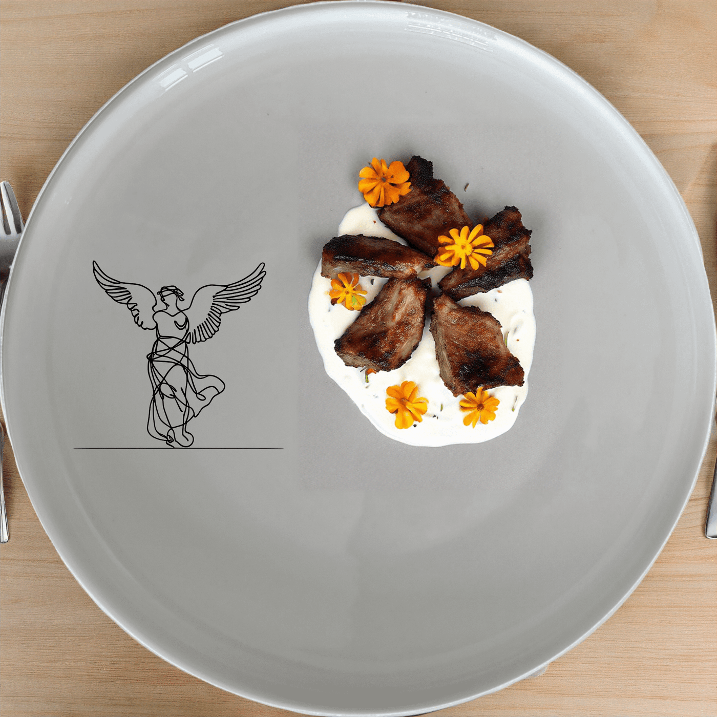 Samothrace Angel Dinner Plate Set of 4 - Range 3 is a stunning collection of white ceramic plates featuring an intricate angel design, perfect for elevating any dining experience.
