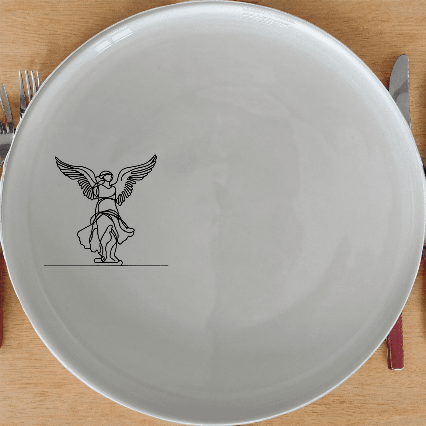 Nike Of Samothrace Side Plate Set of 4 - Range 2 is a stunning collection of four 21cm white ceramic side plates featuring an elegant laser-etched design of the iconic Nike of Samothrace statue. Perfect for modern dining, these plates are dishwasher and microwave safe, making them both beautiful and practical for everyday use.
