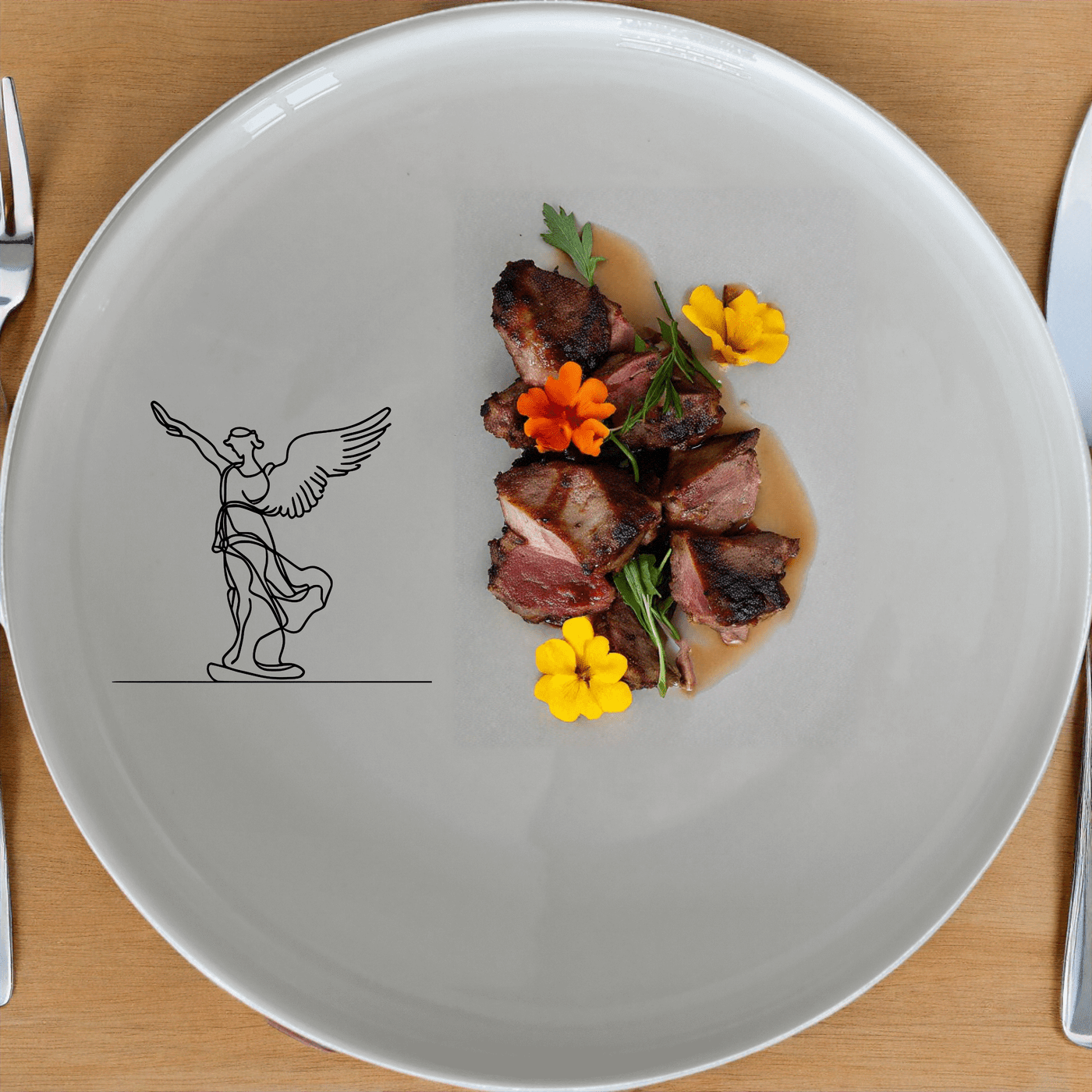 Samothrace Angel Side Plate Set of 4 - Range 4 is a stunning collection of four elegant white ceramic plates, each featuring a laser-etched angel design for a touch of divine artistry.