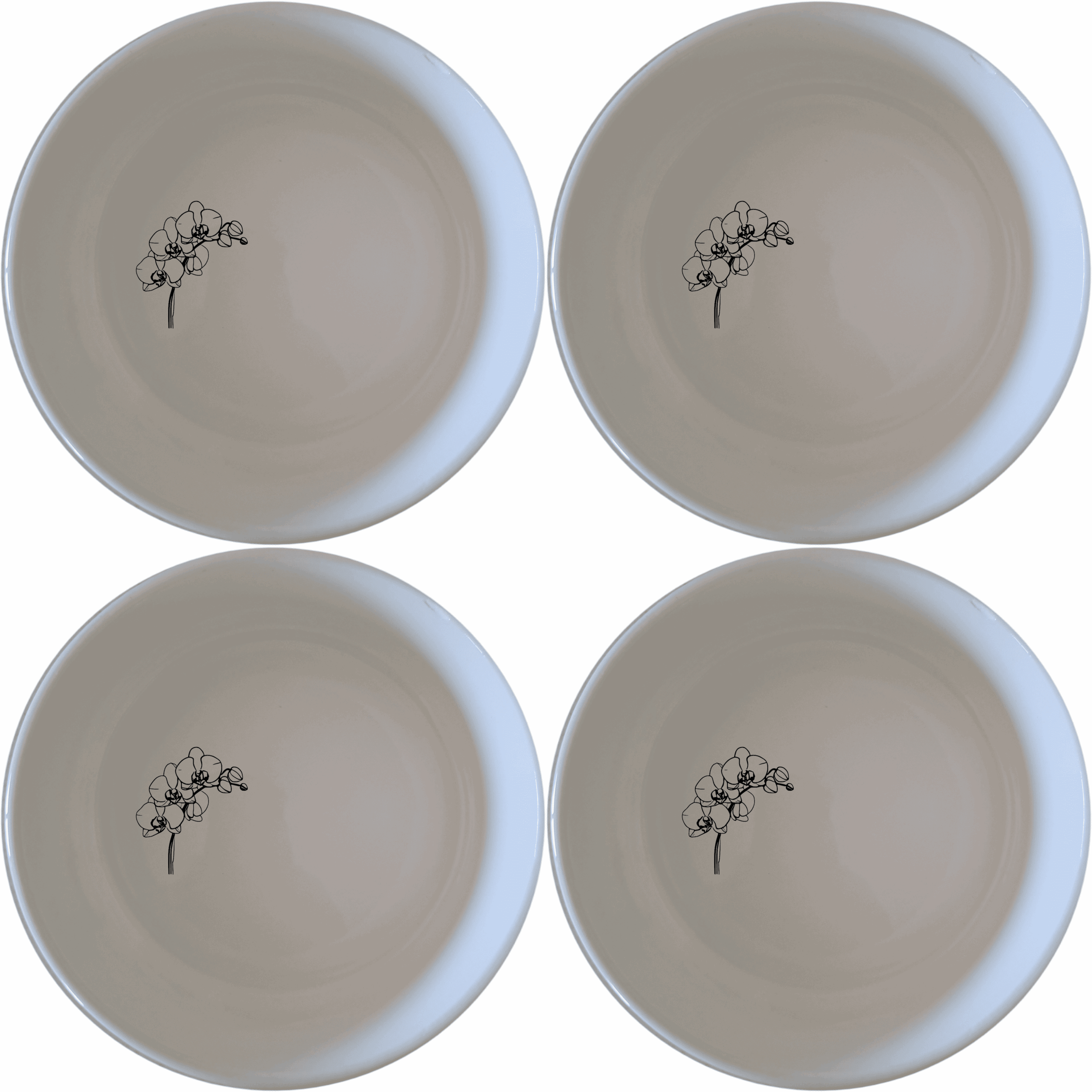 The Orchid Stems Bowl Set of 4 adds a touch of nature to your dining experience with delicate laser-etched designs.