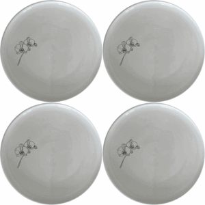 The Orchid Stems Side Plate Set of 4 features delicate laser-etched designs, perfect for adding a touch of nature to your dining table.