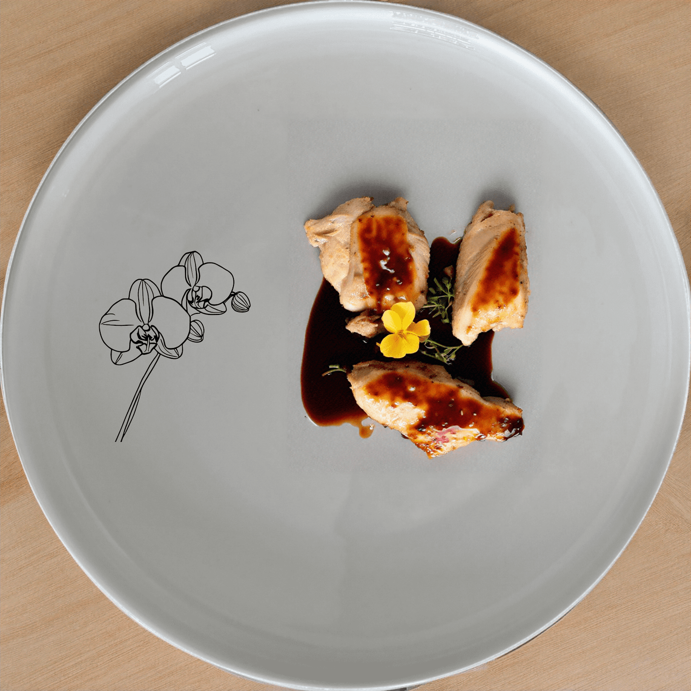 The Orchid Stems Dinner Plate Set of 4 features delicate laser-etched orchid designs on white ceramic plates, perfect for elevating any dining experience.