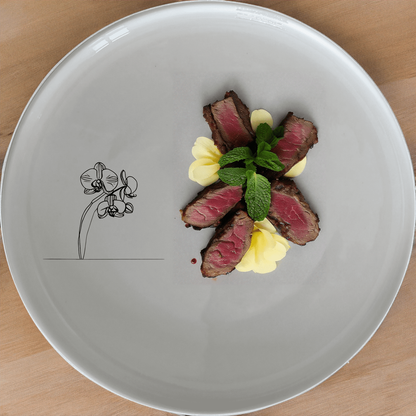The Orchid Stems Dinner Plate Set of 4 features delicate laser-etched designs for an elegant dining experience.