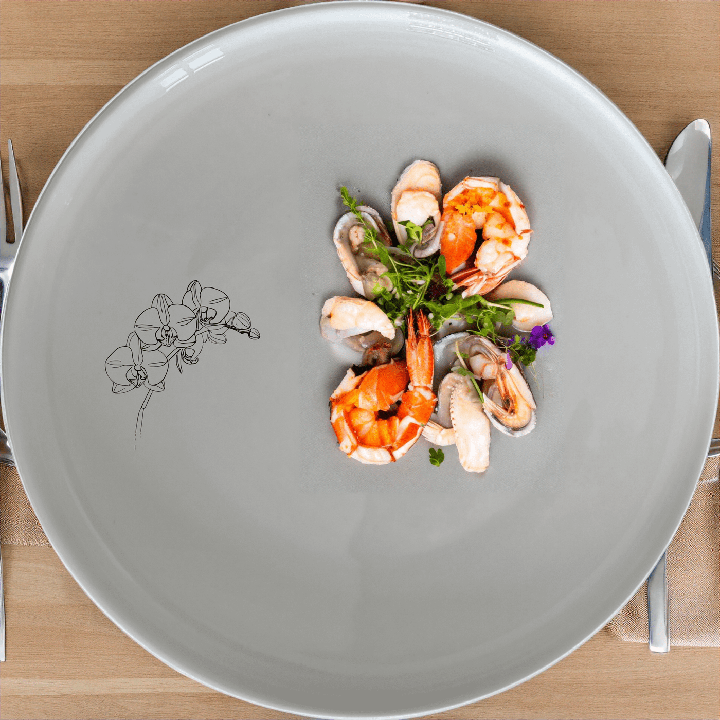 The Orchid Stems Dinner Plate Set of 4 features delicate laser-etched orchid designs on white ceramic plates, perfect for elevating any dining experience.