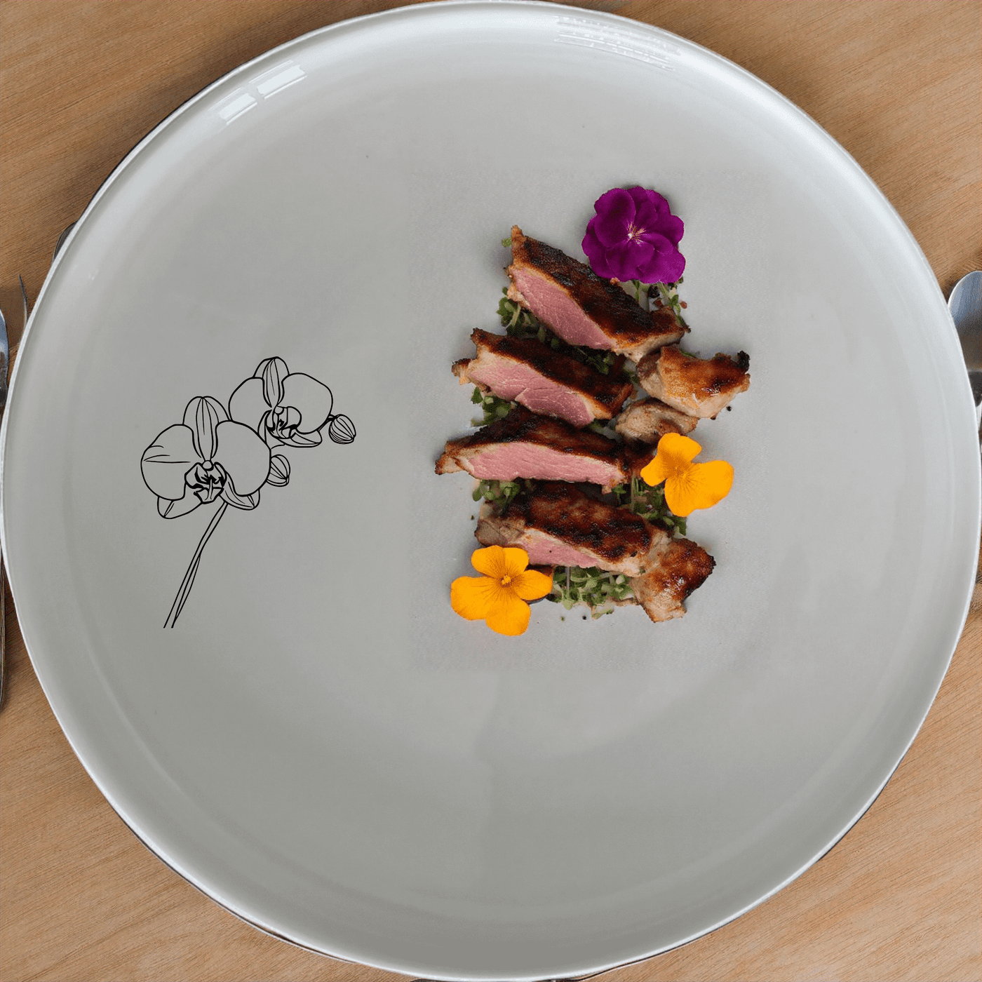 The Orchid Stems Side Plate Set of 4 features delicate laser-etched designs, perfect for adding a touch of nature to your dining table.