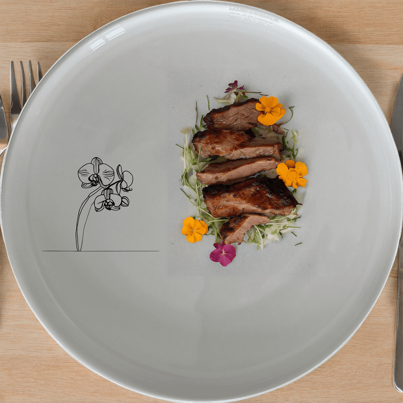 The Orchid Stems Side Plate Set of 4 features a delicate laser-etched orchid design, perfect for adding a touch of nature to your dining experience.
