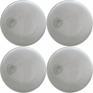 The Oversized Monstera Leaves Dinner Plate Set of 4 adds a touch of nature to your dining table with its elegant design and durable ceramic construction.