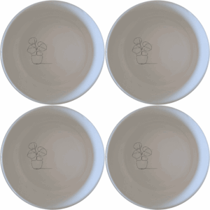 The Pilea Peperomioides Bowl Set of 4 features minimalist design perfect for modern homes. This set brings a touch of nature to your dining table.