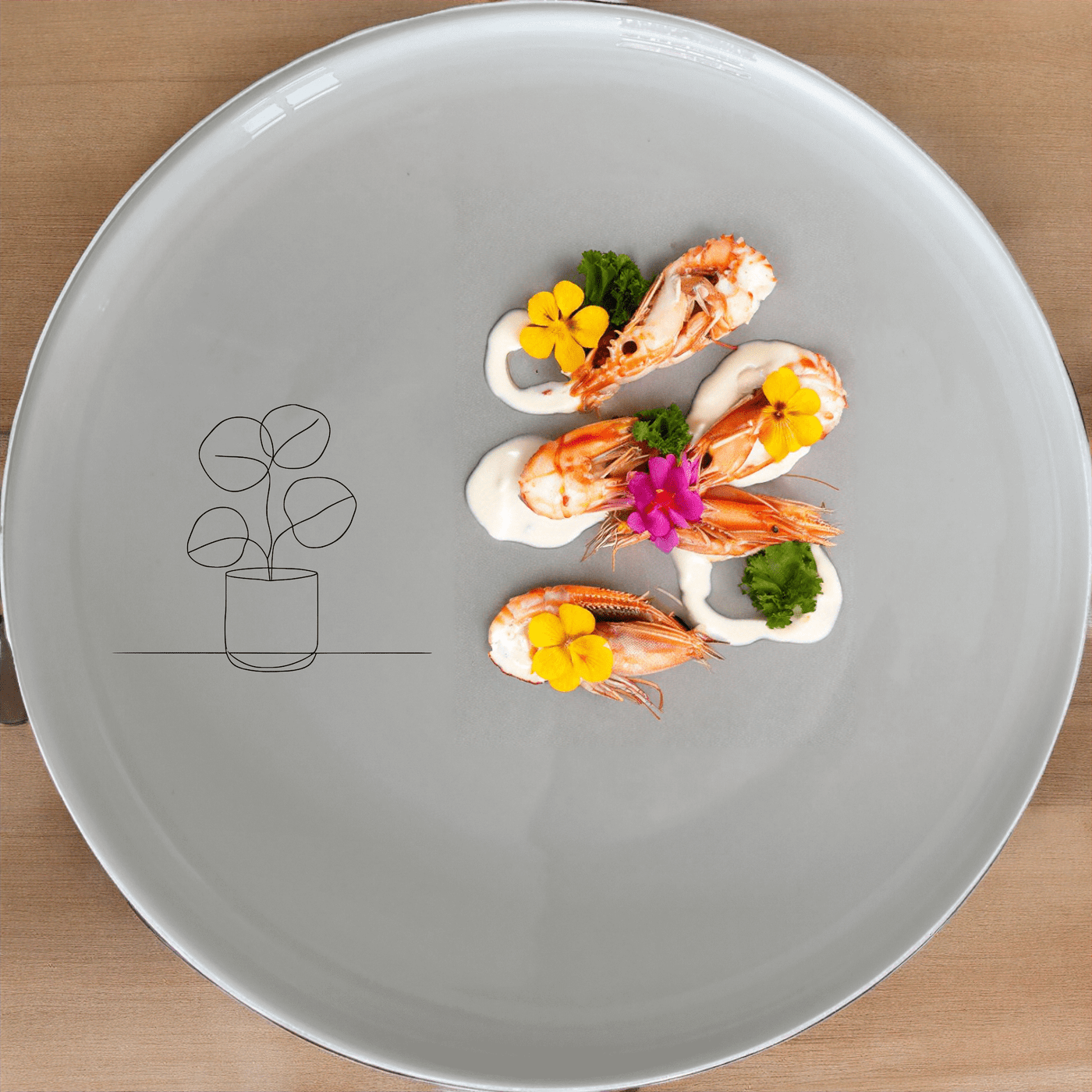The Pilea Plant Dinner Plate Set of 4 features a minimalist design with a delicate plant illustration, perfect for modern dining settings.