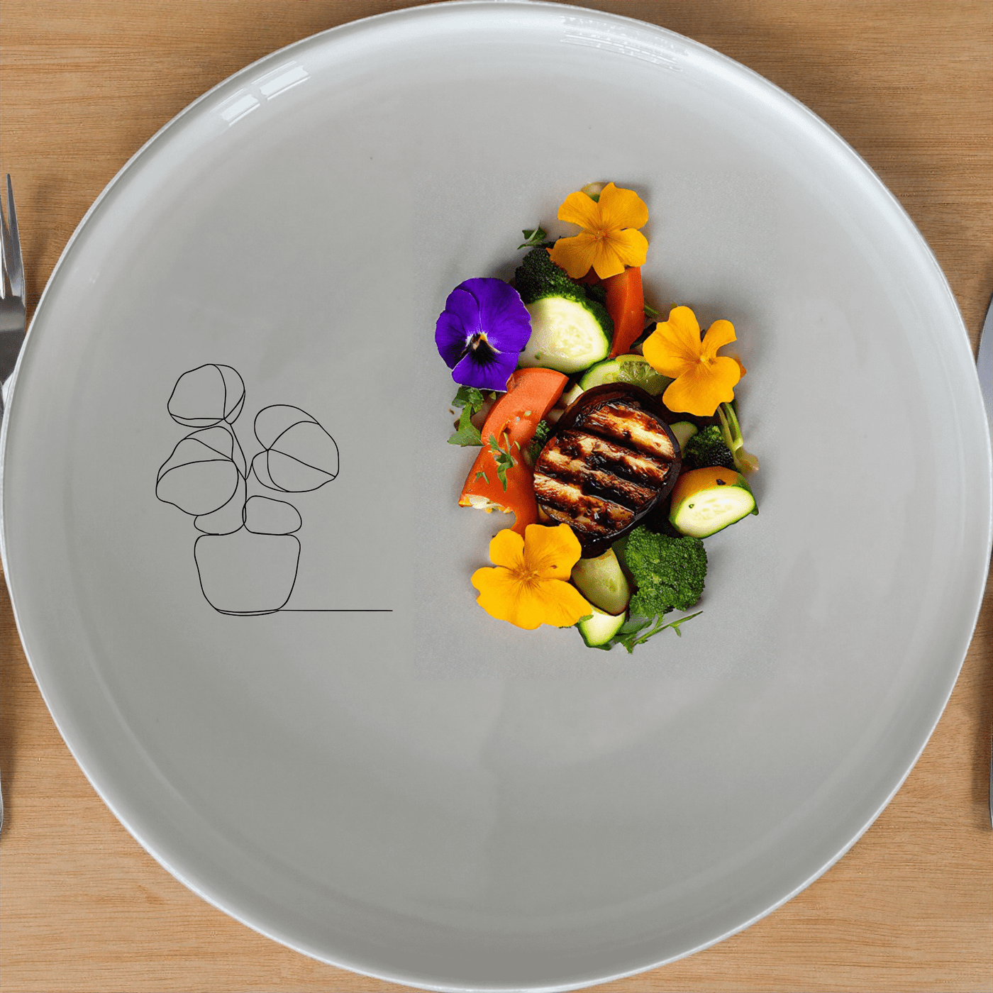 The Pilea Plant Side Plate Set of 4 adds a modern touch to your dining table with its minimalist design and elegant plant motif.