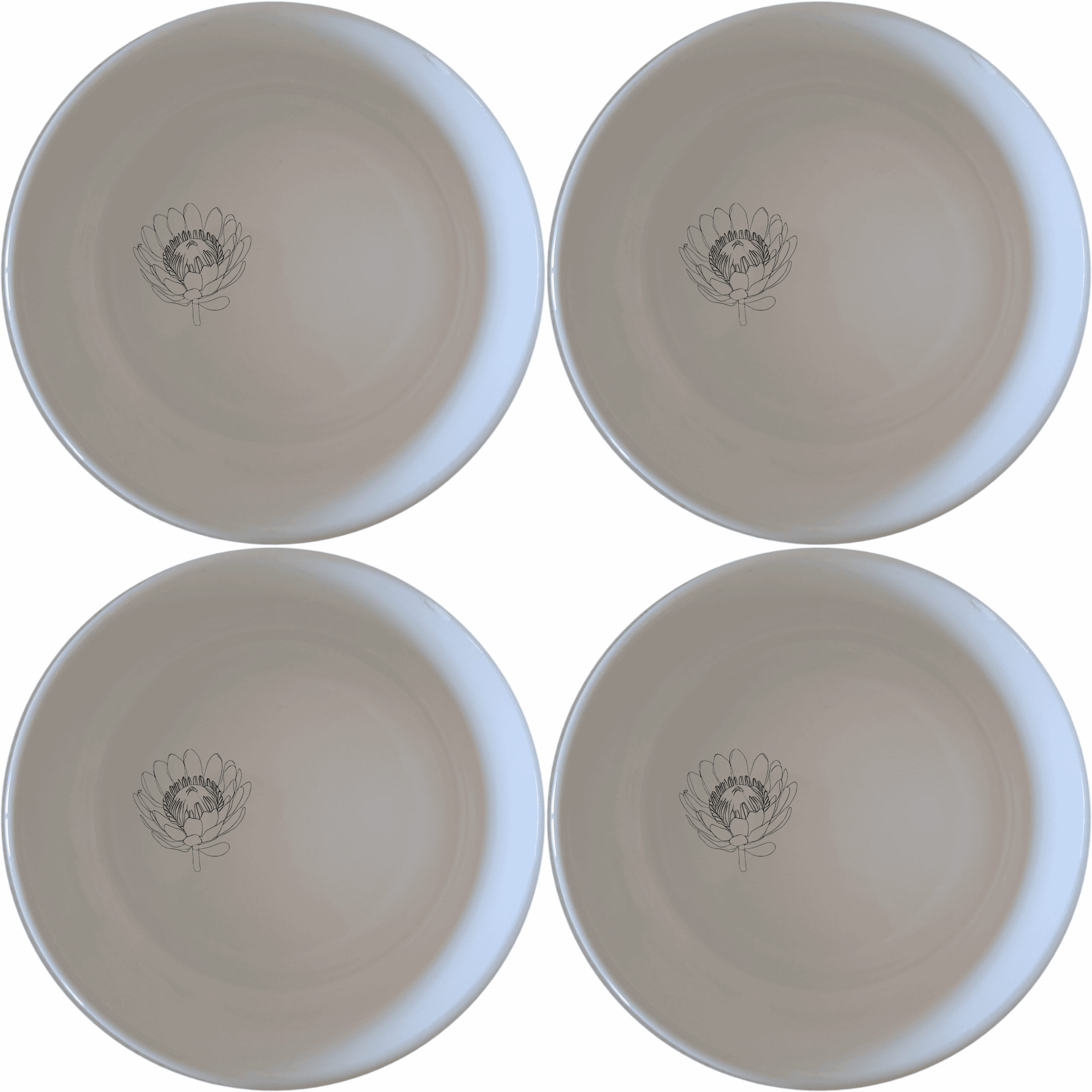 The Pincushion Protea Flower Bowl Set of 4 features delicate botanical designs, perfect for everyday use or special occasions.