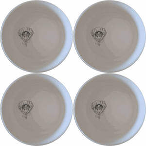 The Pincushion Protea Flower Bowl Set of 4 features delicate botanical designs perfect for everyday use or special occasions.