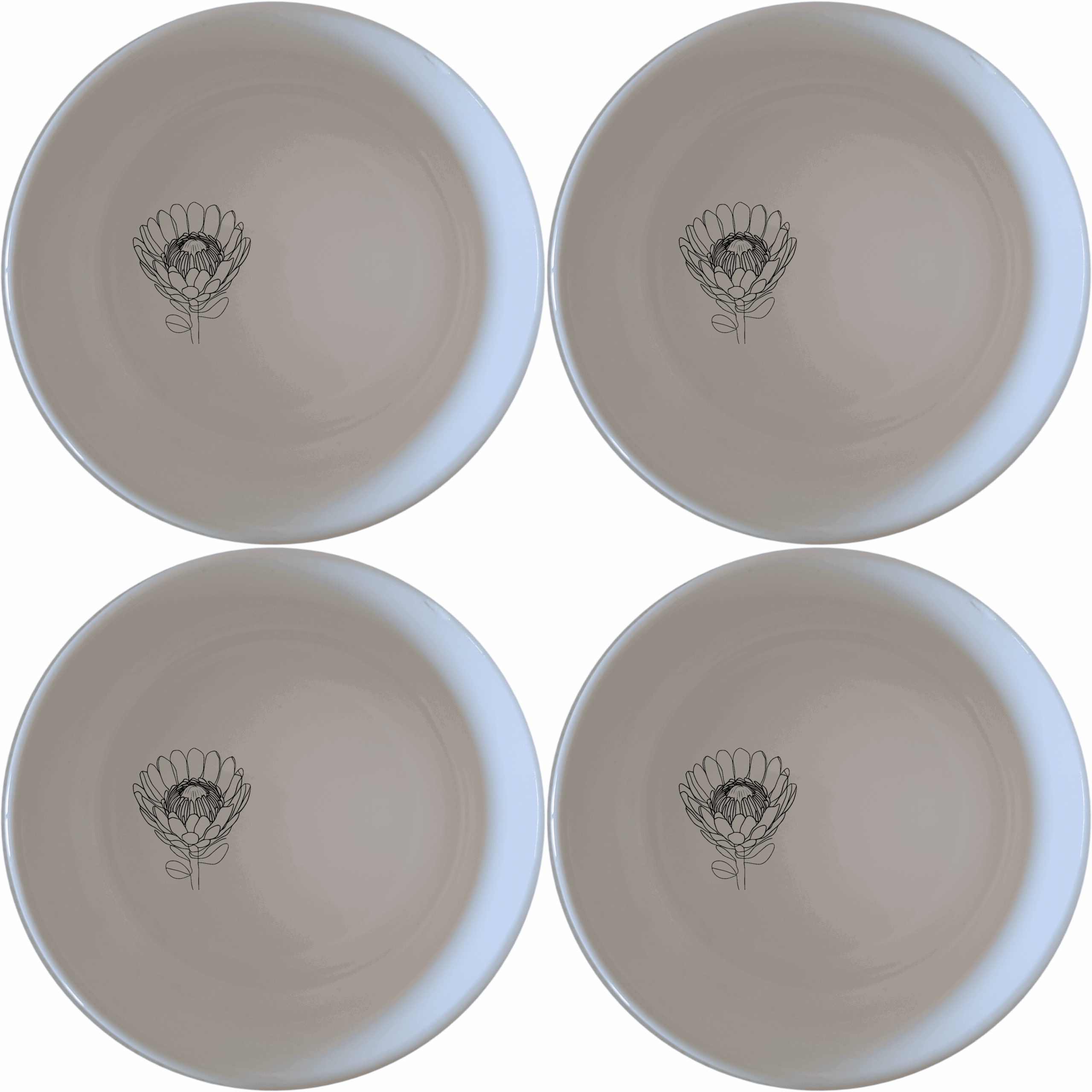 The Pincushion Protea Flower Bowl Set of 4 features delicate botanical designs perfect for everyday use or special occasions.