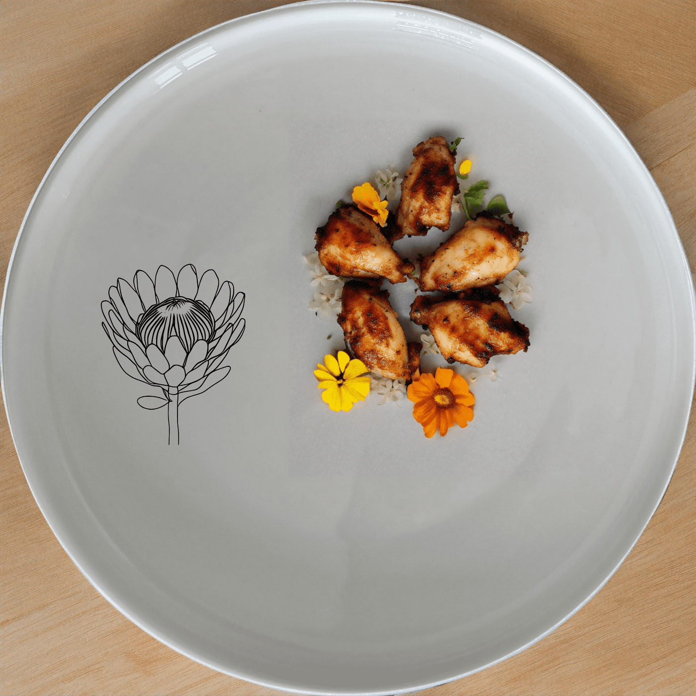 The Pincushion Protea Flower Dinner Plate Set of 4 features elegant botanical designs perfect for any dining occasion.