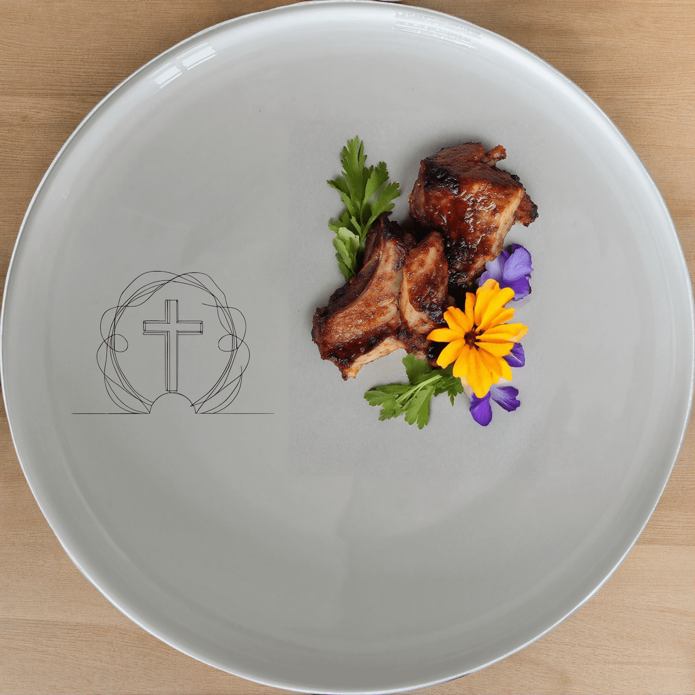 Christian Easter Side Plate Set of 4 features a delicate cross and wreath design, perfect for spring gatherings and religious celebrations.