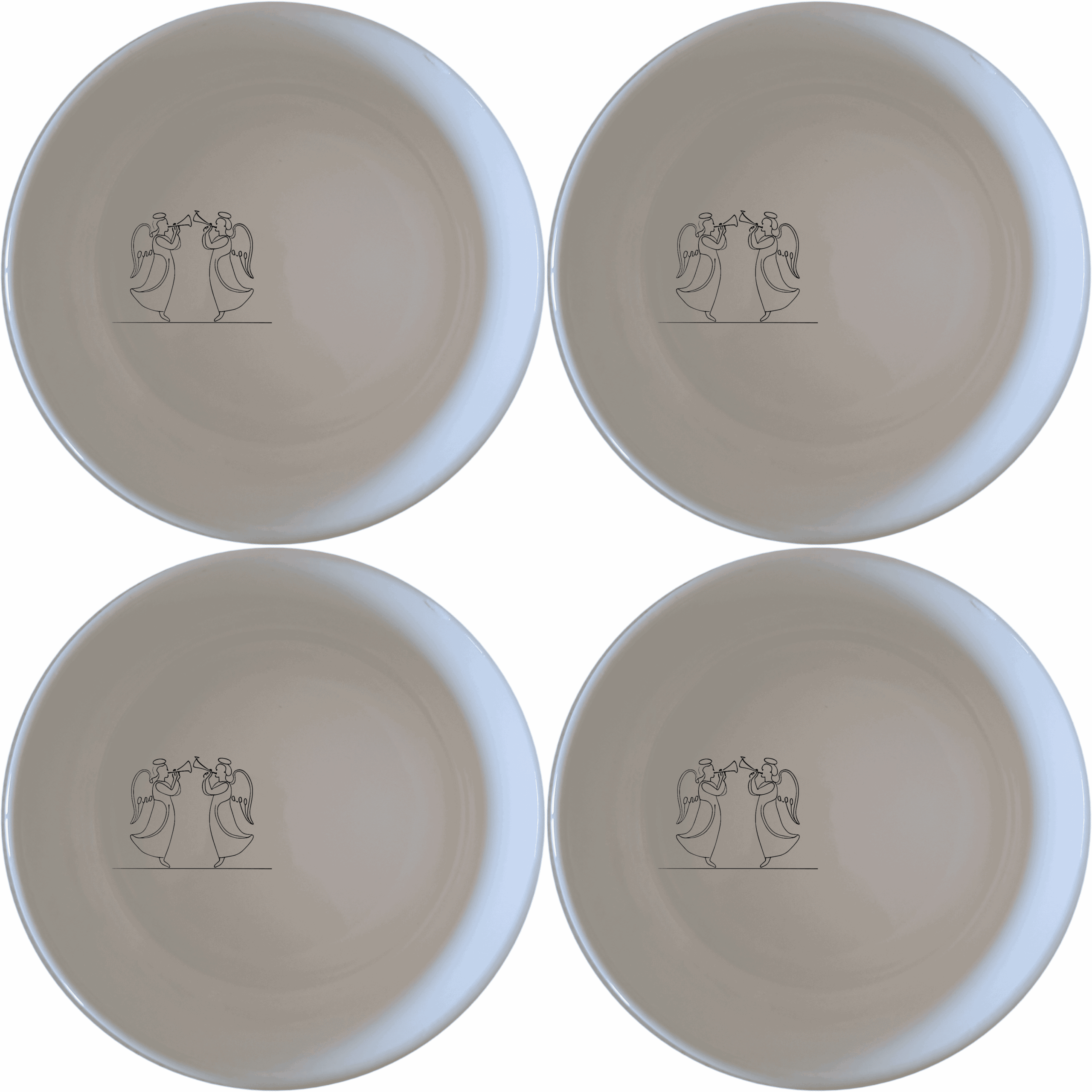 The Silhouette Angels Trumpet Bowl Set of 4 - Range 4 is a stunning collection of ceramic bowls featuring elegant angel silhouettes playing trumpets. Perfect for any dining occasion.