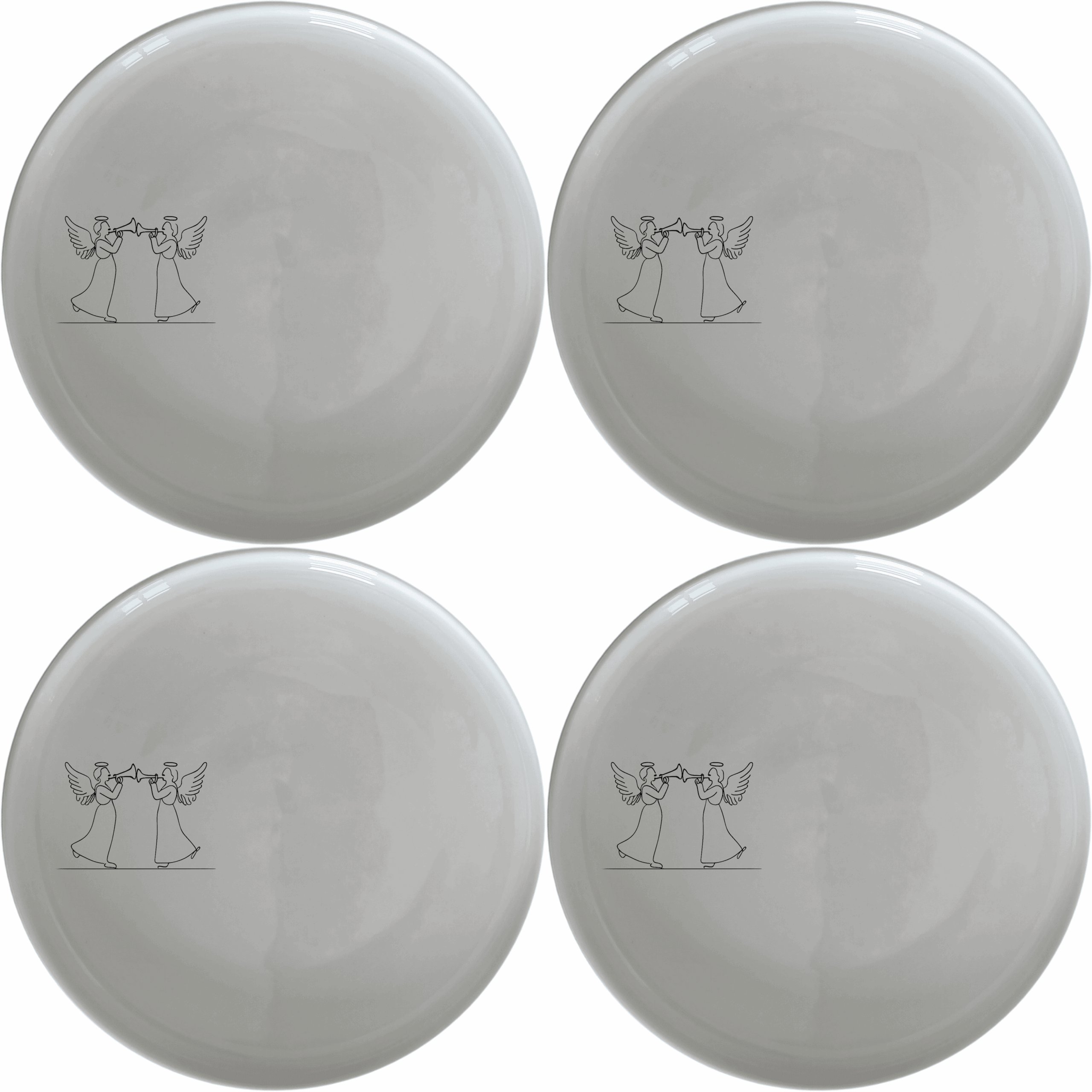 Angels Trumpet Dinner Plate Set of 4 - Range 4 is a beautiful and elegant set of dinner plates featuring a delicate silhouette of two angels playing trumpets. Perfect for special occasions or everyday use.
