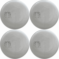Angels Trumpet Dinner Plate Set of 4 - Range 4 is a stunning set of four white ceramic plates, each featuring an elegant laser-etched design of two angels playing trumpets. Perfect for elevating any dining experience.