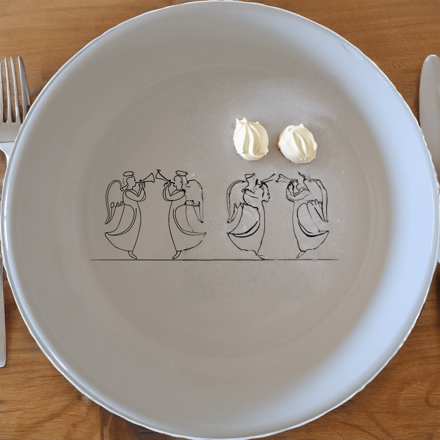 The Silhouette Angels Trumpet Bowl Set of 4 - Range 4 is a stunning collection of ceramic bowls featuring elegant angel silhouettes playing trumpets. Perfect for any dining occasion.