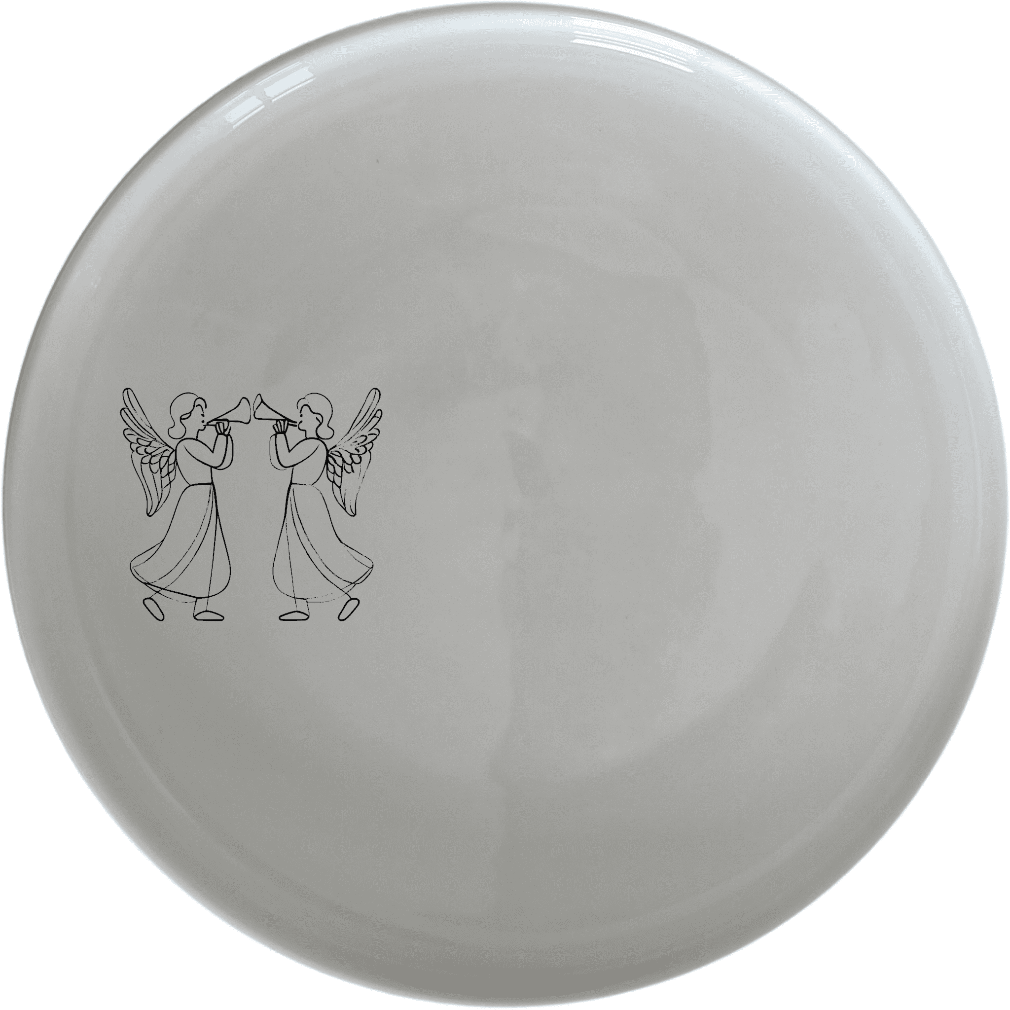 The Angels Trumpet Dinner Plate Set of 4 - Range 1 features elegant silhouettes of angels playing trumpets, perfect for adding a touch of celestial charm to your dining experience.