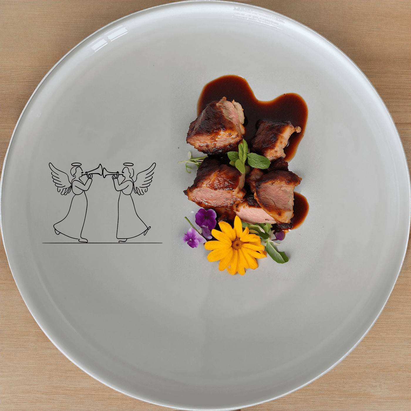 Angels Trumpet Dinner Plate Set of 4 - Range 4 is a beautiful and elegant set of dinner plates featuring a delicate silhouette of two angels playing trumpets. Perfect for special occasions or everyday use.