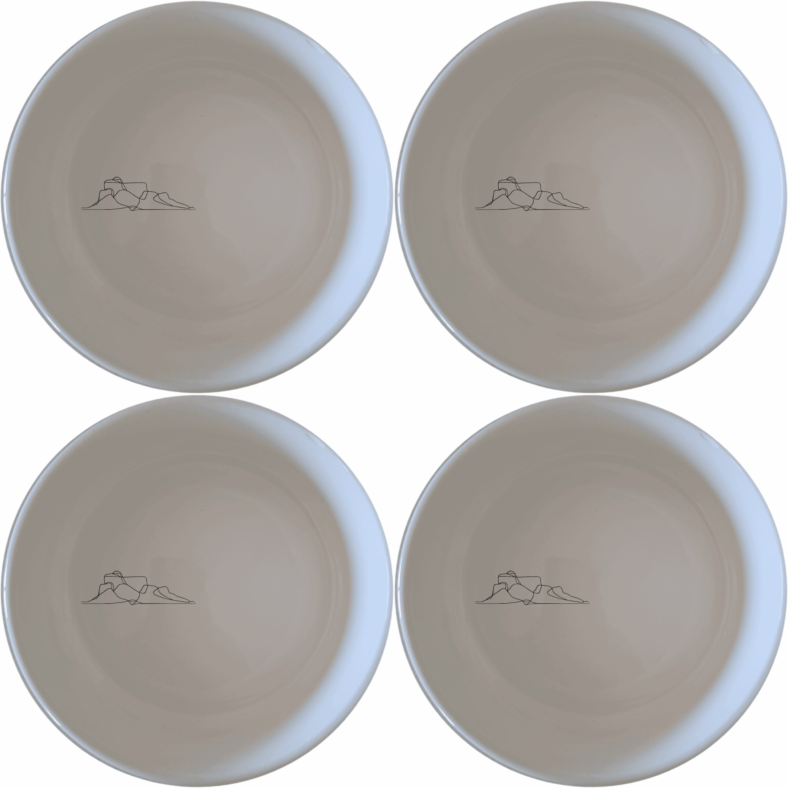 The Table Mountain Bowl Set of 4 features a minimalist design with a subtle outline of Table Mountain, perfect for modern and nature-inspired kitchens.
