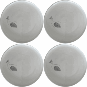 The Helmeted Guineafowl Dinner Plate Set of 4 features elegant laser-etched designs perfect for any dining occasion.
