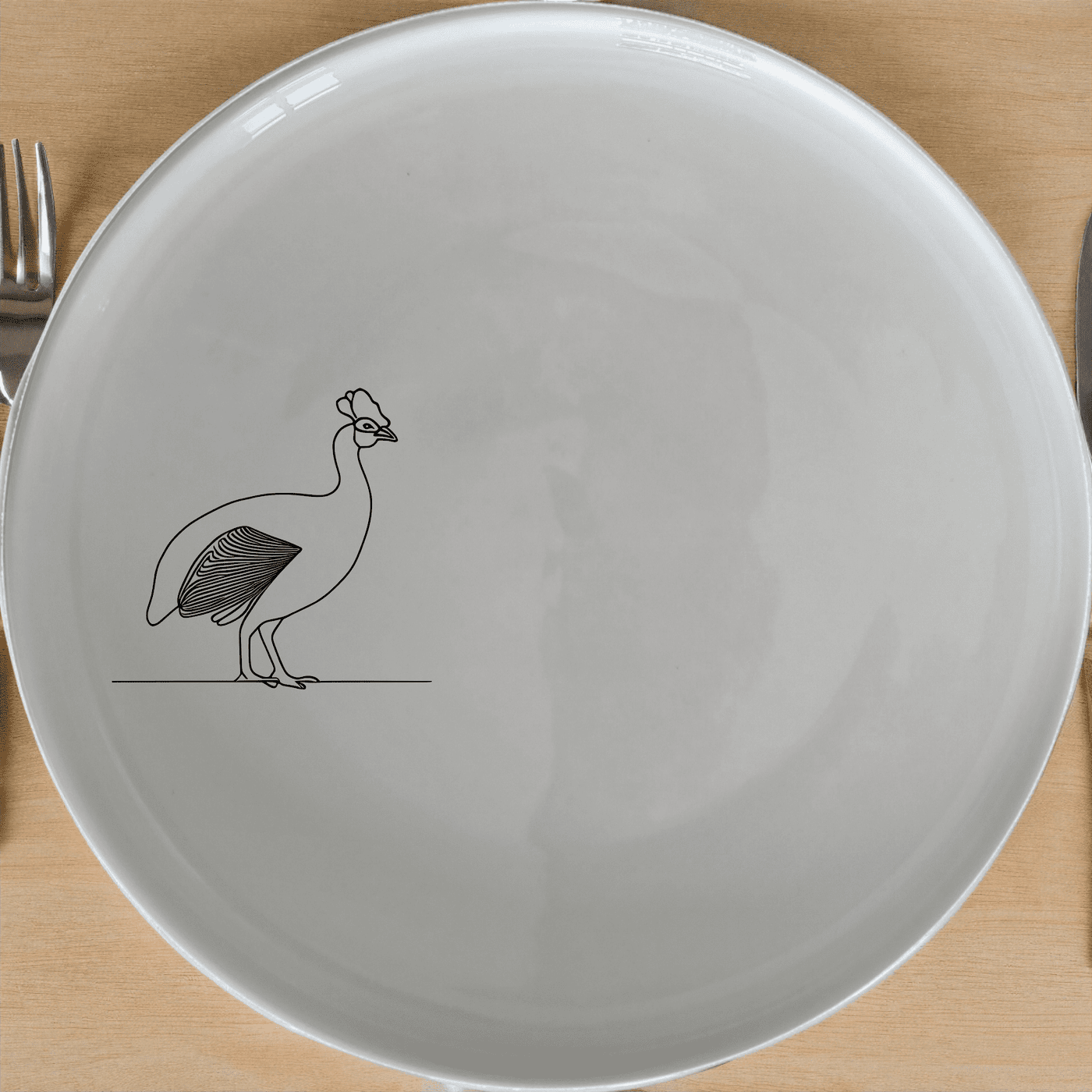 South African Helmeted Guineafowl Side Plate Set of 4 features elegant laser-etched designs on white ceramic plates, perfect for modern dining.