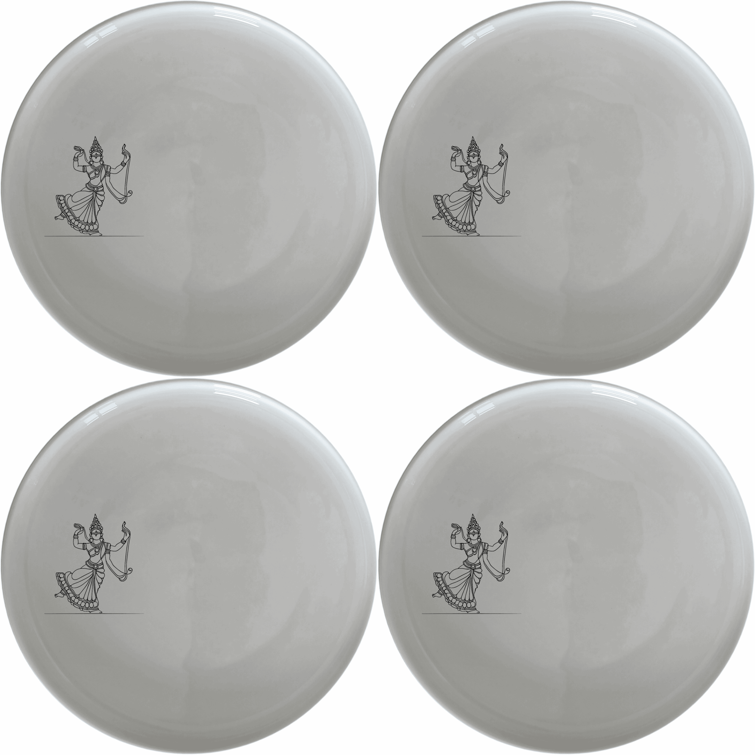 South Indian Cultural Imagery Side Plate Set of 4 features traditional dance art in a sleek, modern design perfect for any dining setting.